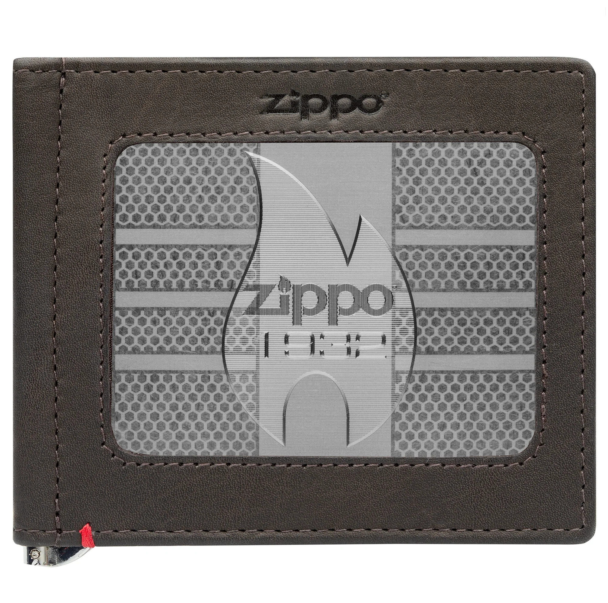 Mocha Leather Wallet- Zippo 1932 Metal Plate Design