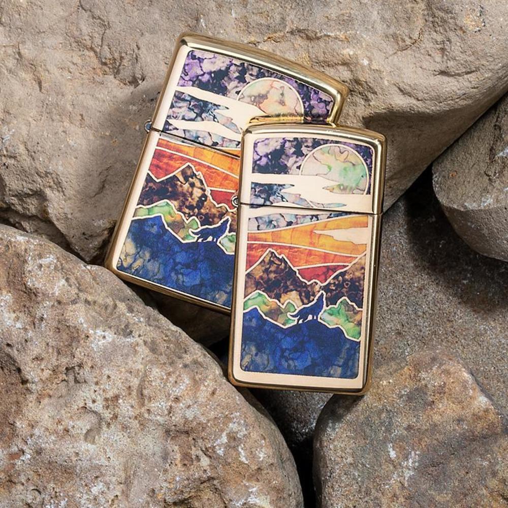 Slim® High Polish Brass Howling Wolf - Image 2