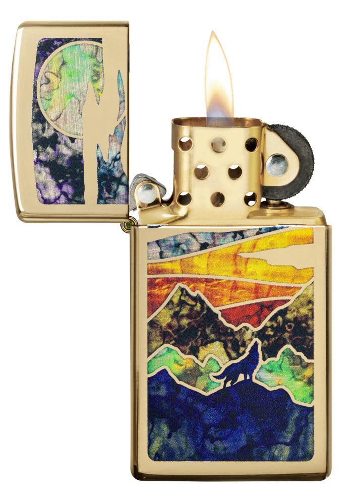 Slim® High Polish Brass Howling Wolf - Image 3